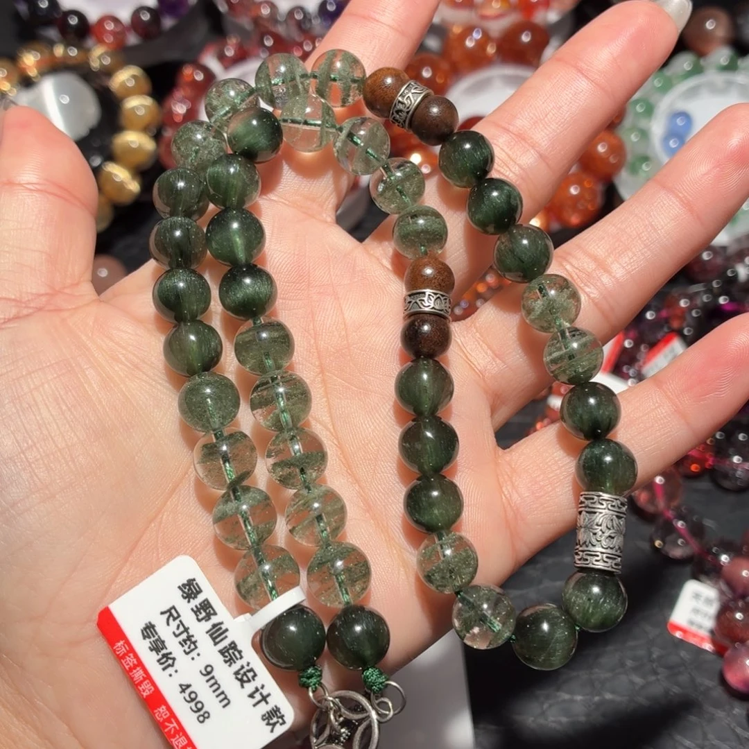 水晶套链银S925镶嵌绿发晶绿幽灵项链设计款