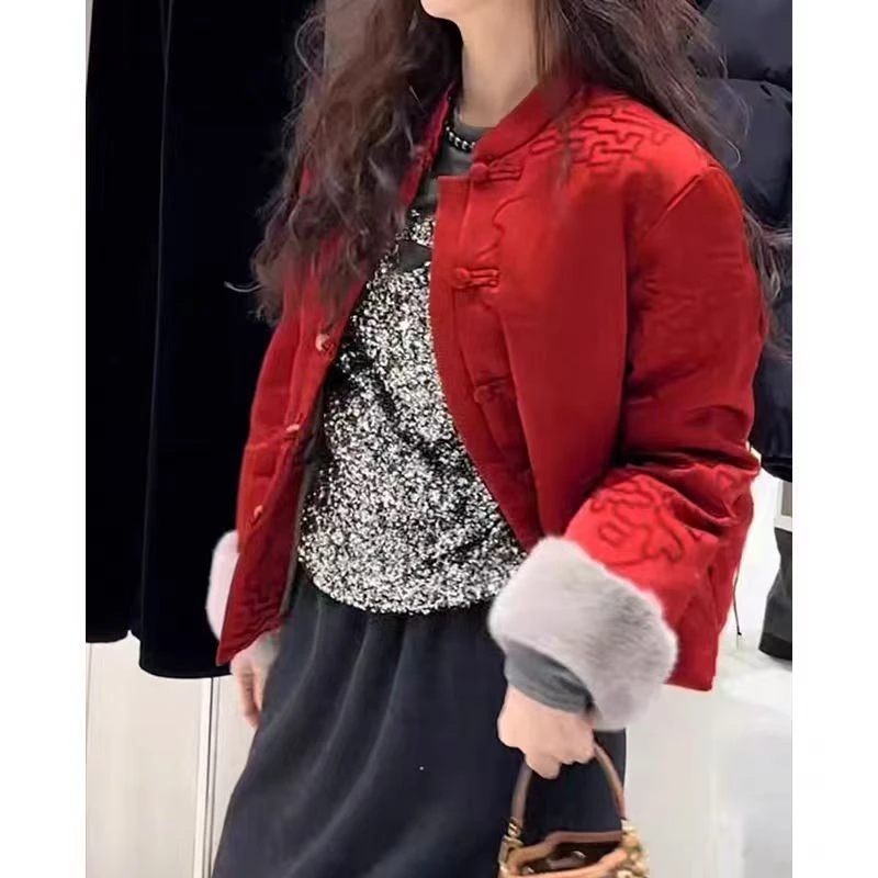 国风喜庆中式拜年服本命年中国红色女款加棉加厚棉袄外套2026上市