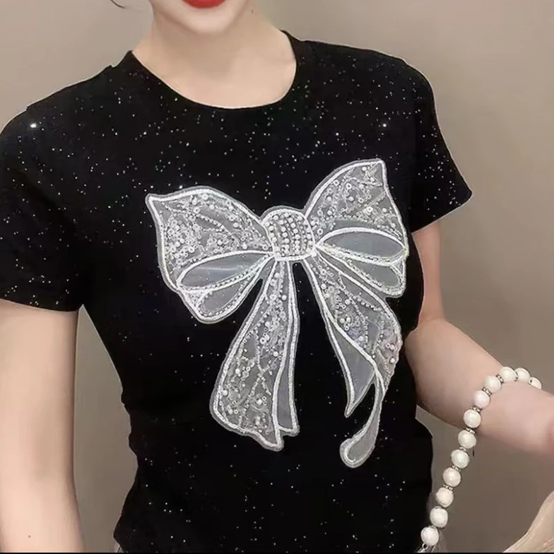 3371-2025年夏季新款时尚洋气减龄显瘦收腰短袖T恤