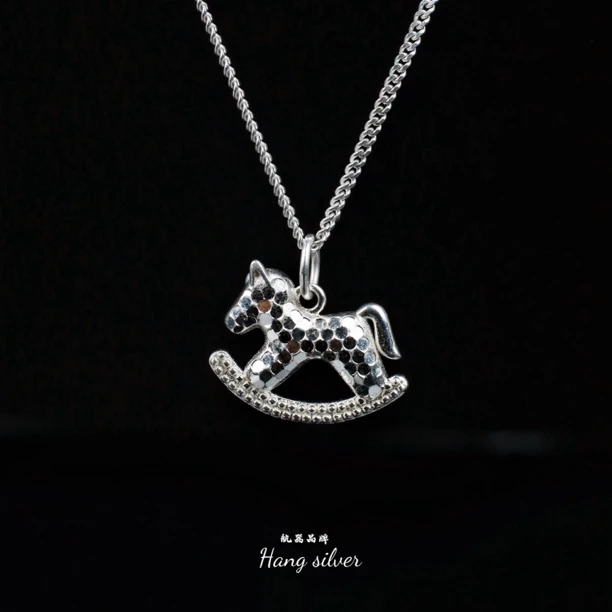 坠链均925银 女款李桢航器品牌s925银复古风小马椅项链