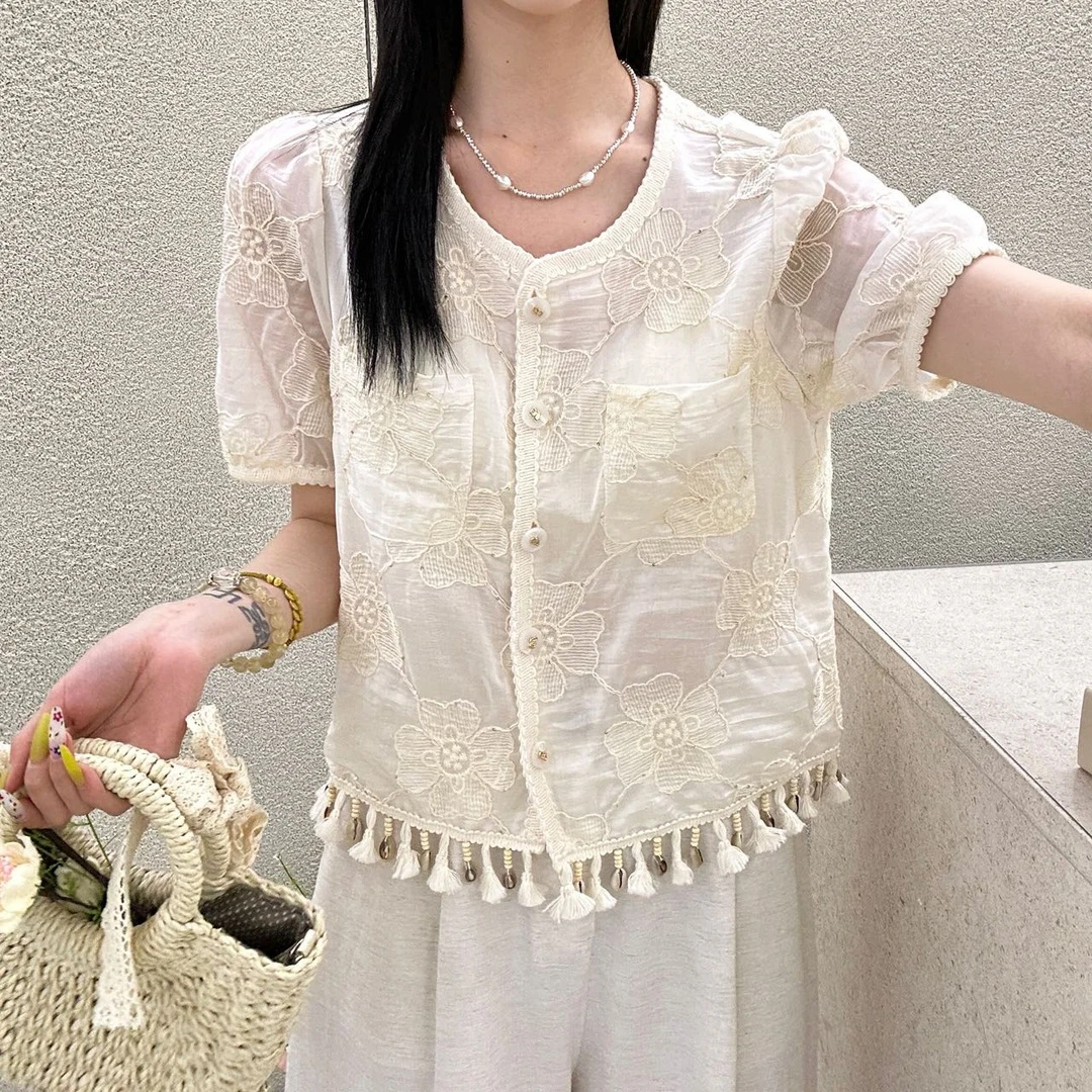 炸款～天使飘临欧货重工刺绣衬衫88172