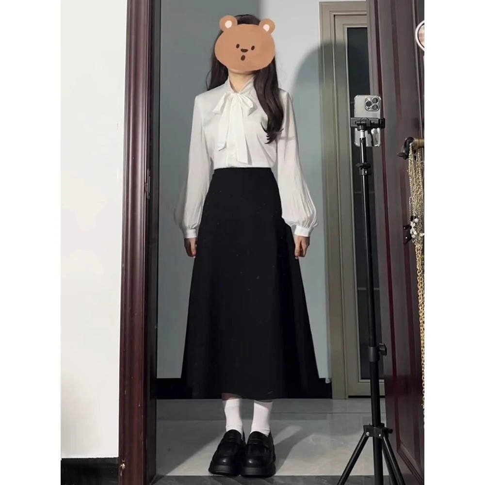 黑色半身裙女春夏中长款西装裙2025新款高腰梨形身材垂感a字伞裙