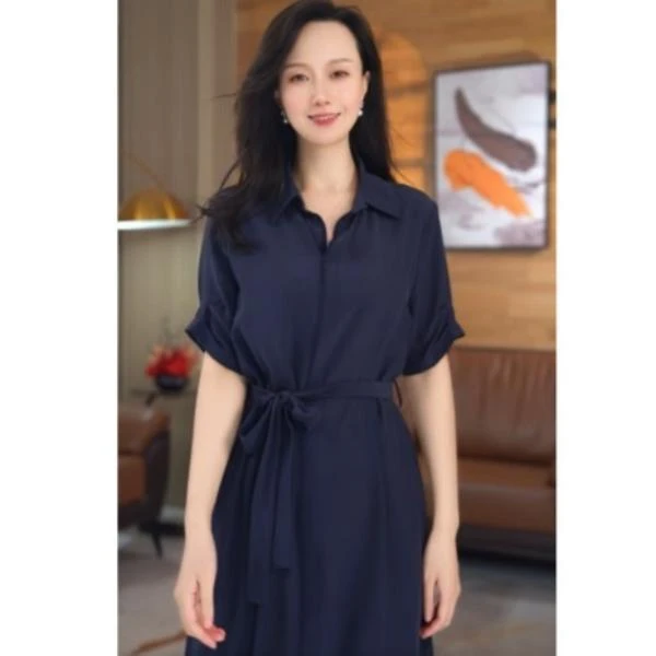 【繁花似锦】【蓝调时光】高定桑蚕丝气质真丝连衣裙21191024