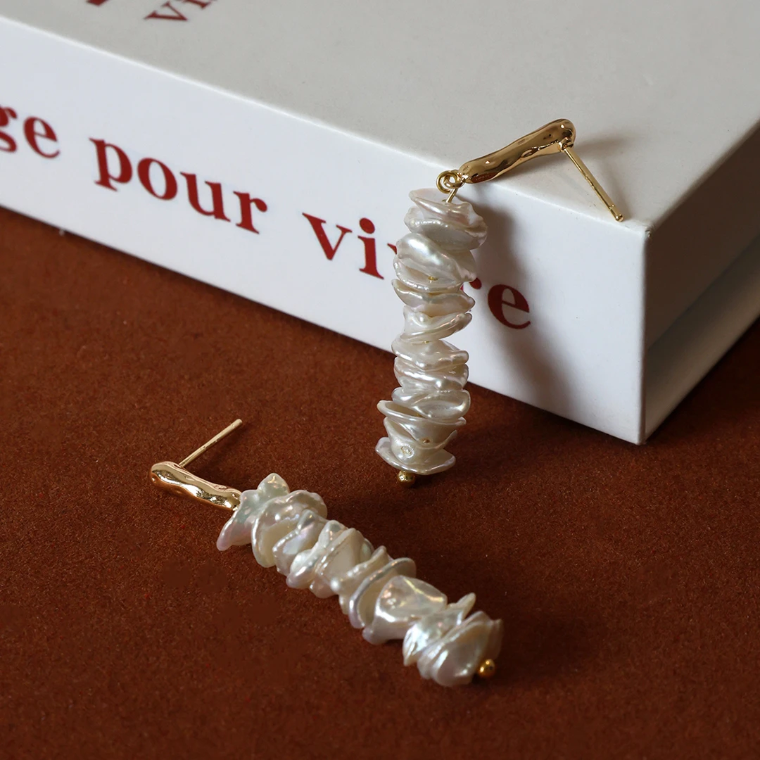 黄铜耳饰 新款巴洛克耳环女耳钉珍珠耳坠淡水小众设计感耳饰潮