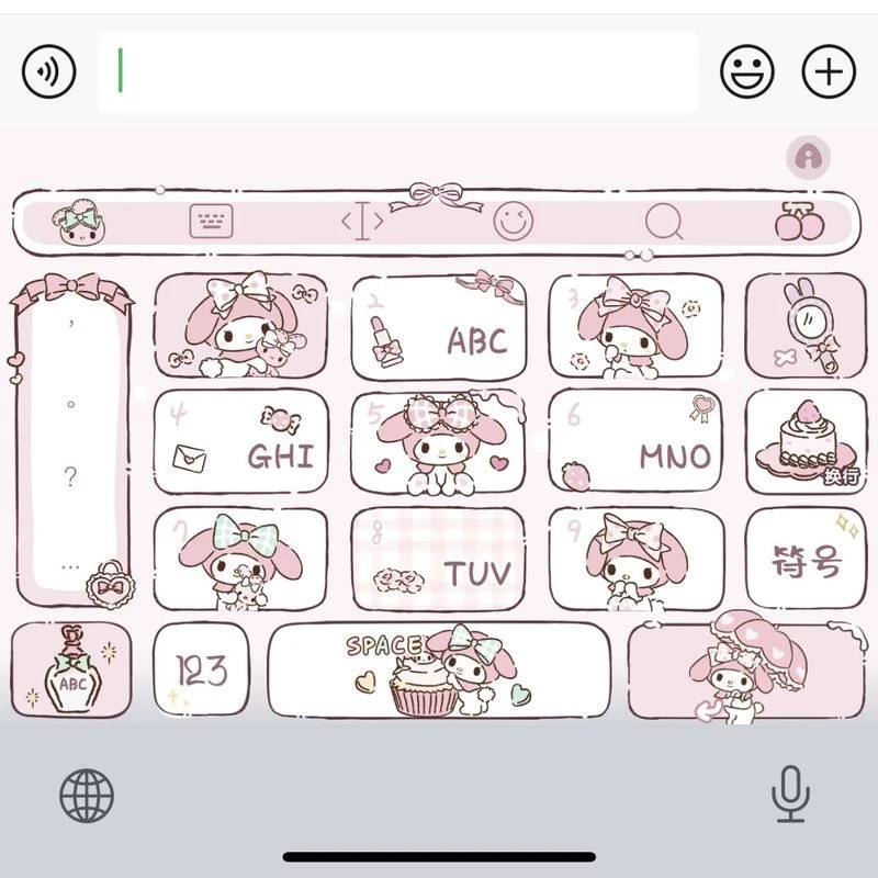 甜心美乐蒂/ios苹果安卓百度输入法键盘皮肤美化可爱素材白肚皮
