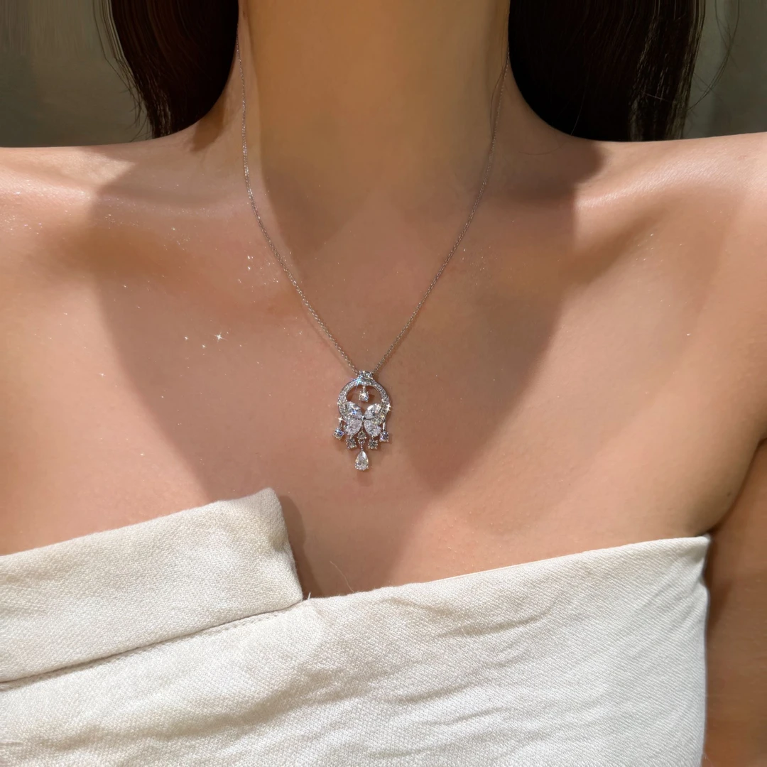 QANNA【奢华马眼蝴蝶】【重金版设计款】高定时尚晚宴钻石锁骨项链AY