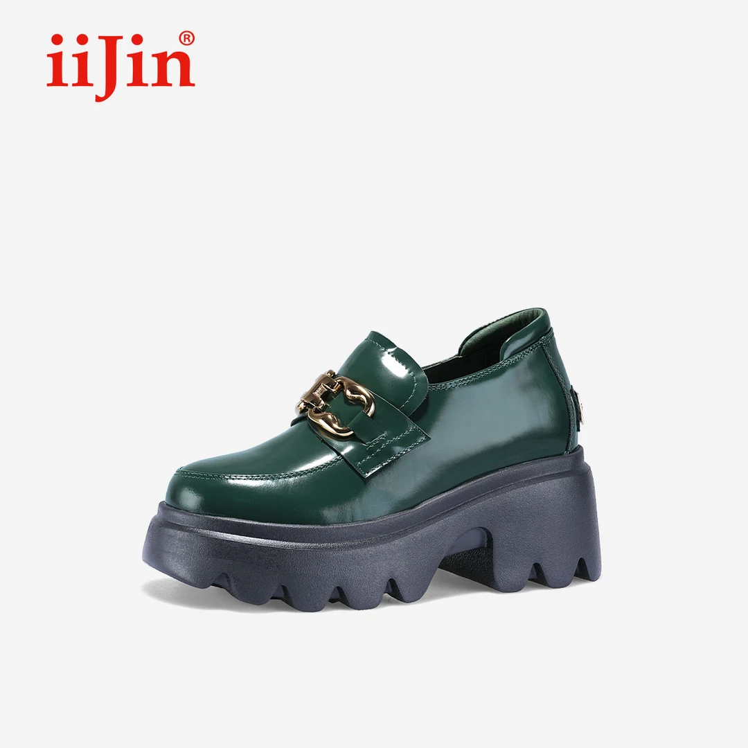 iiJin艾今24新品9.5cm超轻厚底内增高复古休闲乐福鞋女706ASWF