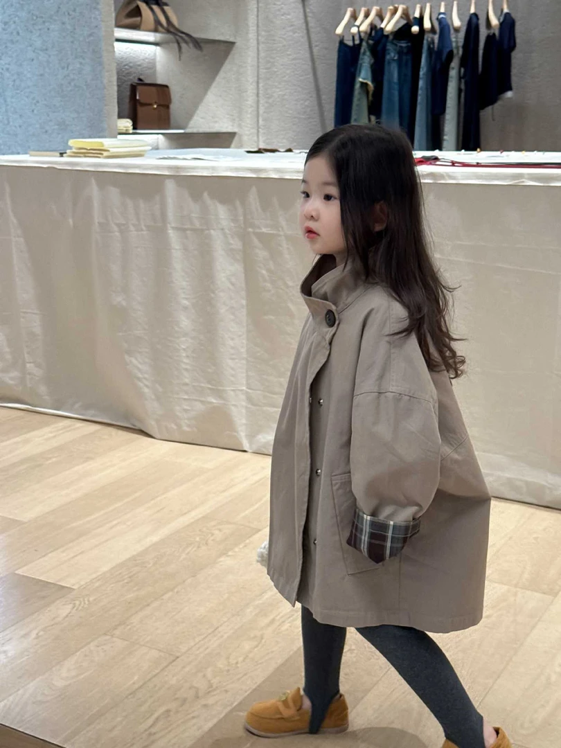 2025秋季女童韩版风衣外套儿童洋气时髦上衣中长款风衣童装秋装潮