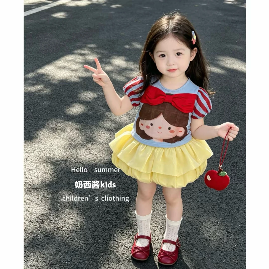 白雪公主!女童夏季新款套装可爱上衣洋气卡通宝宝两件套