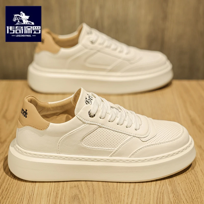 传奇保罗正版男鞋冬季高级感运动厚底板鞋青少年皮面休闲百搭潮鞋