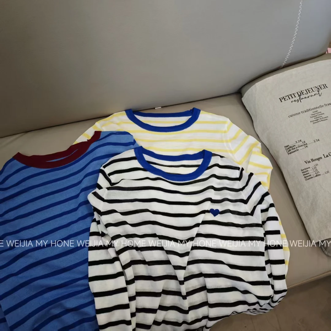 【WJ】春款 9028 三色条纹爱心上衣（小码-大码）