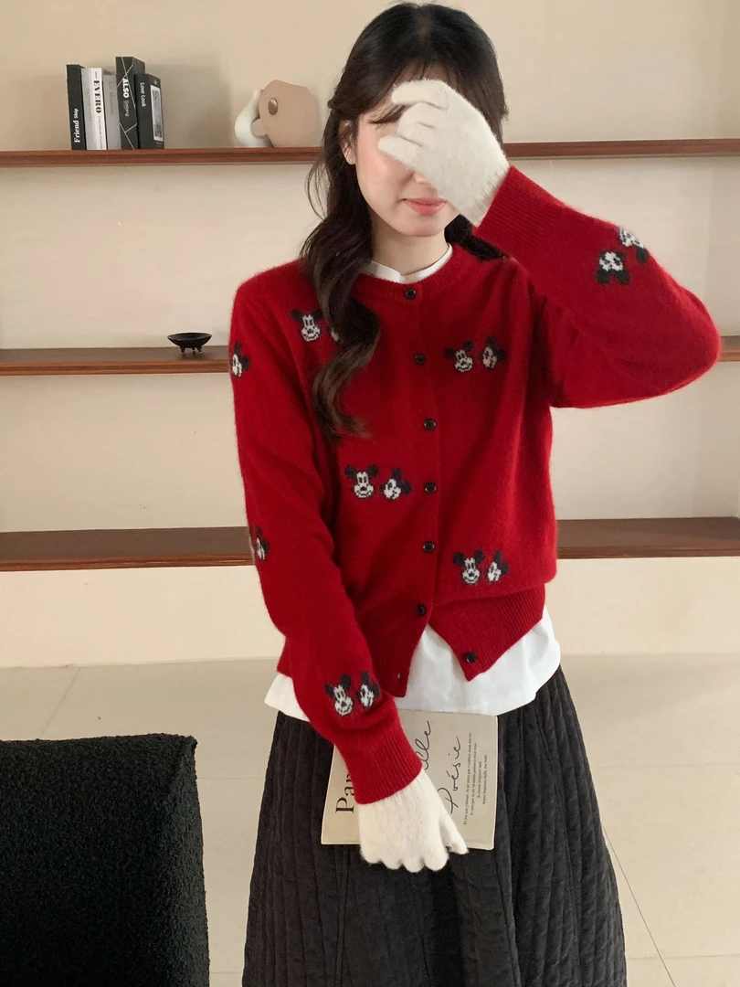 【素简.960155】秋冬新款米奇开衫设计绵羊毛混纺针织衫