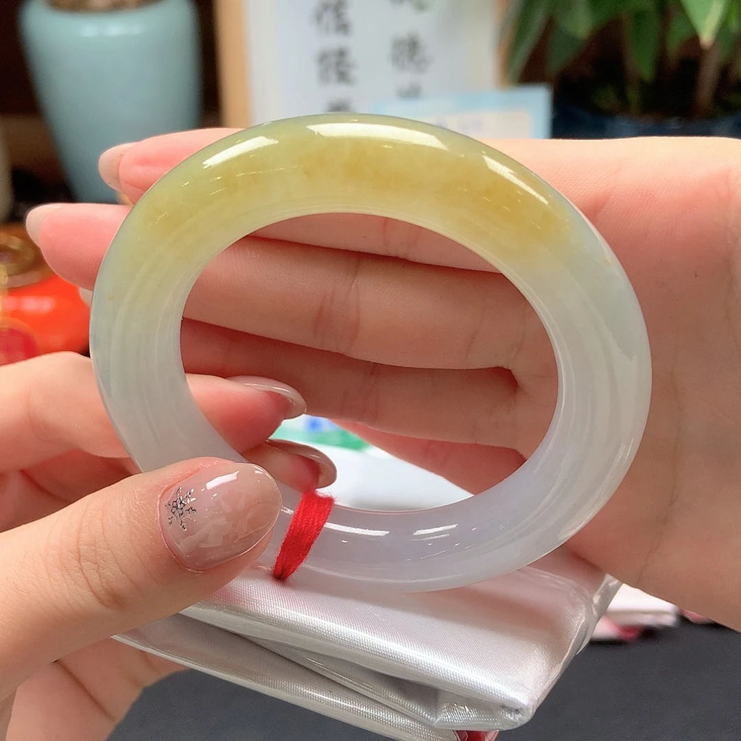 翡翠未镶嵌手镯胖圆半山黄翡一口糖79号