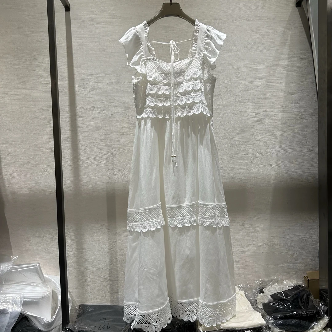 深圳南油【寻香山茶】法式温柔风白色连衣裙女复古收腰超仙长裙