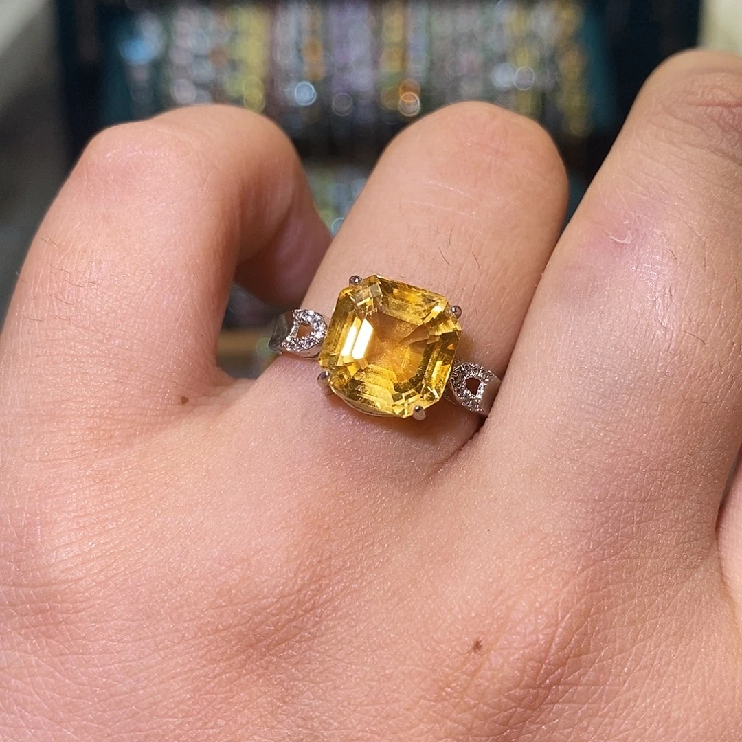 黄晶戒指银S925镶嵌
