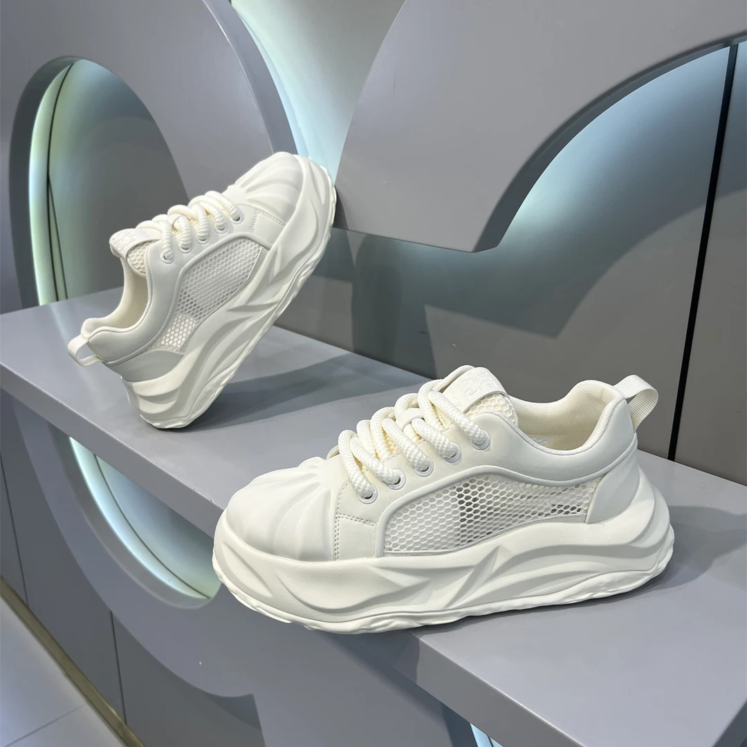 男款小白鞋2025夏季新款韩版网面软底厚底增高休闲鞋男士运动鞋子