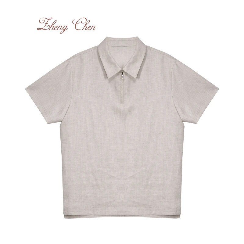 Zhengchen/正辰26800版法国诺曼底亚麻天丝混纺老钱风POLO衫10107