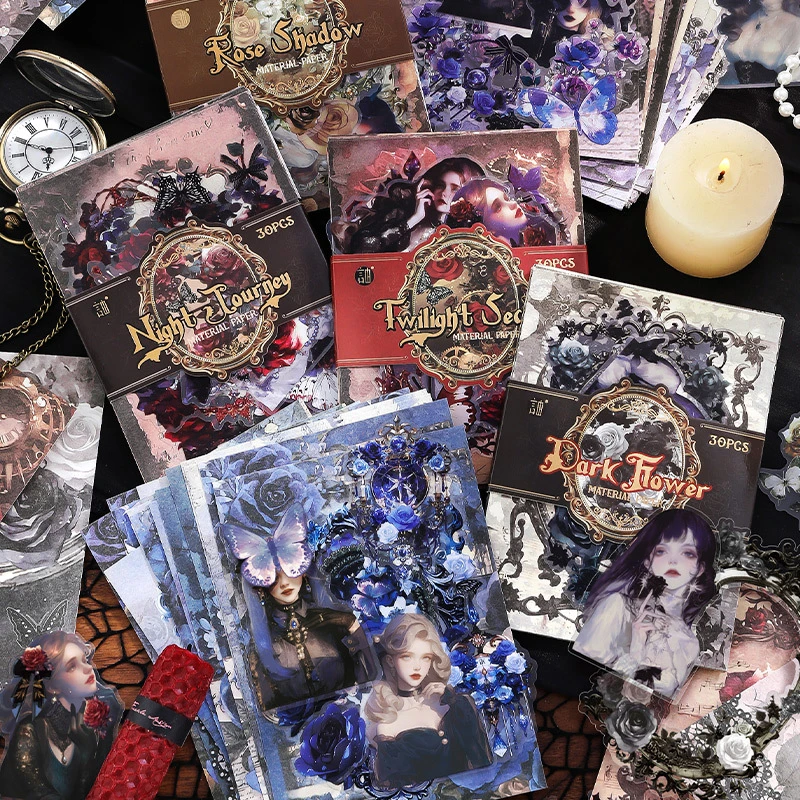 芯陌素材包 玫瑰物语 玫瑰主题手账DIY素材装饰打底20张