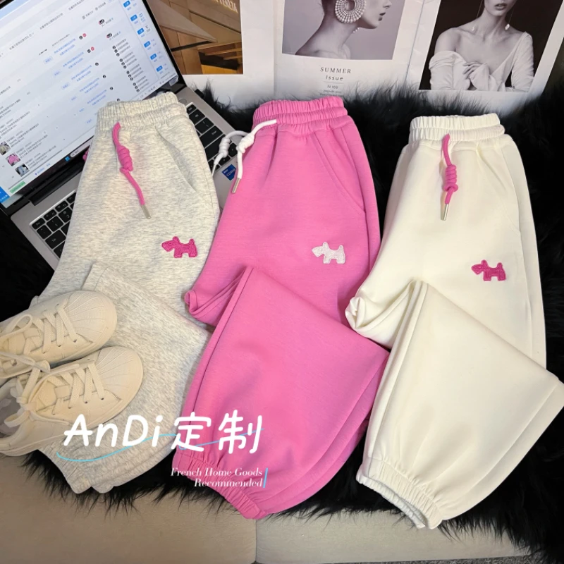 〖ANDI〗订制春季新款中大童韩版刺绣卡通束脚休闲裤3526