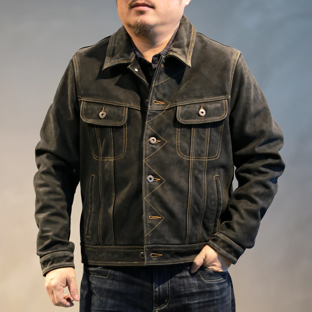 真皮复古石洗磨砂507牛皮皮衣