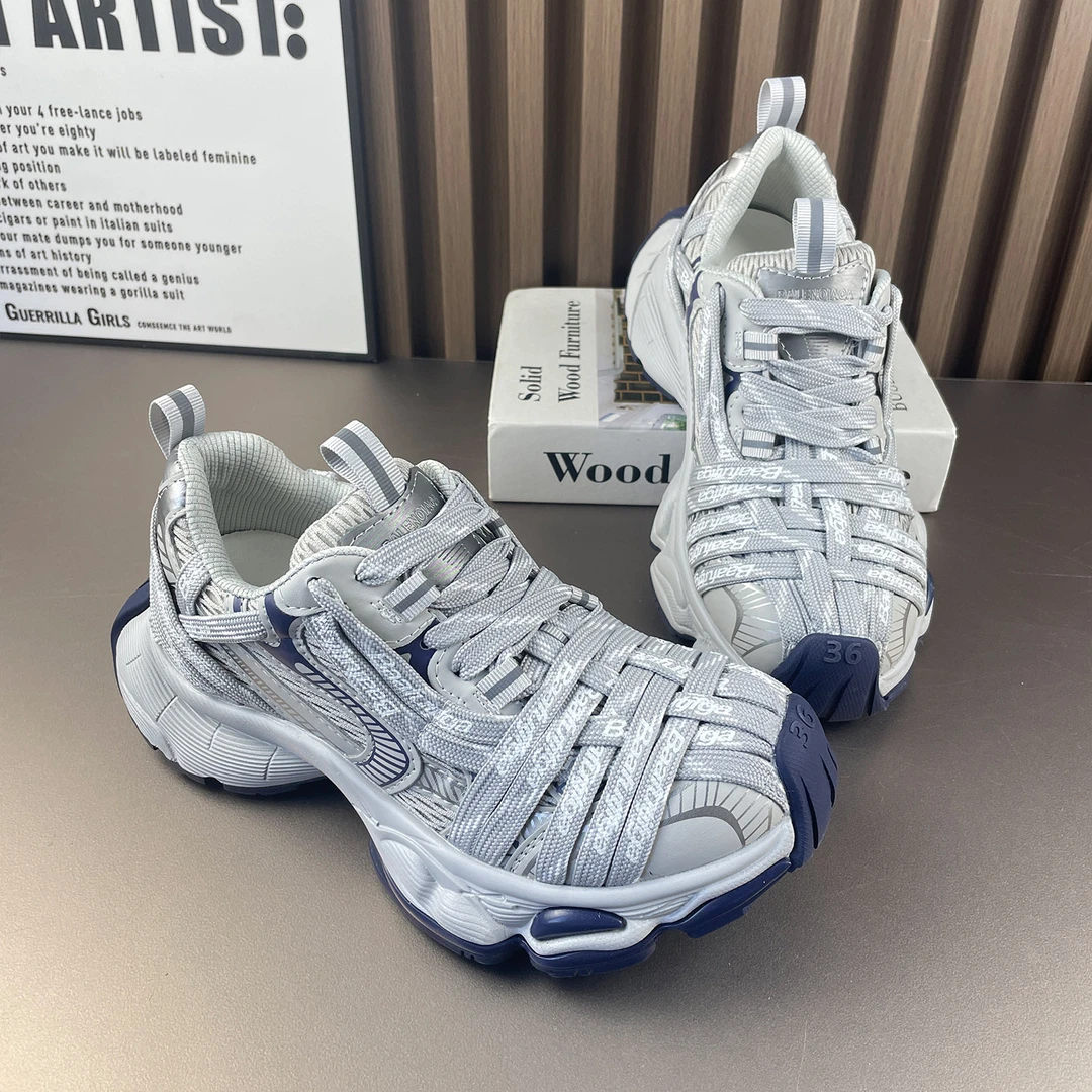 巴黎绑带厚底女老爹鞋休闲鞋潮流白色夏季男鞋女士