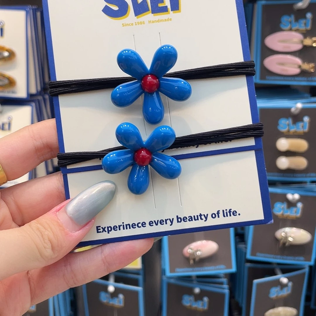 布艺非金属蓝花头绳2根