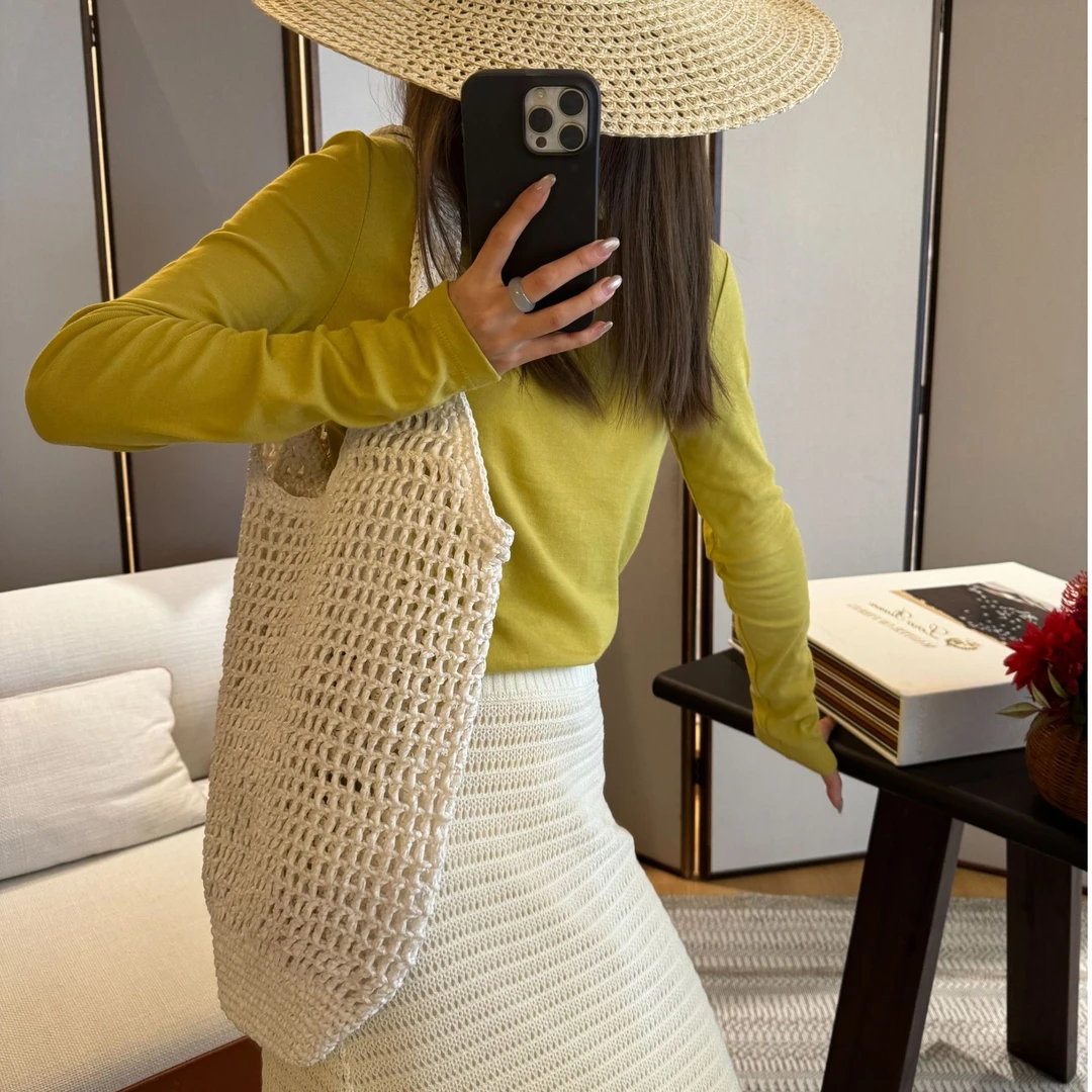 【ASHLEYASS】度假白色镂空网纹包包大容量肩背手提包包LSP520024W