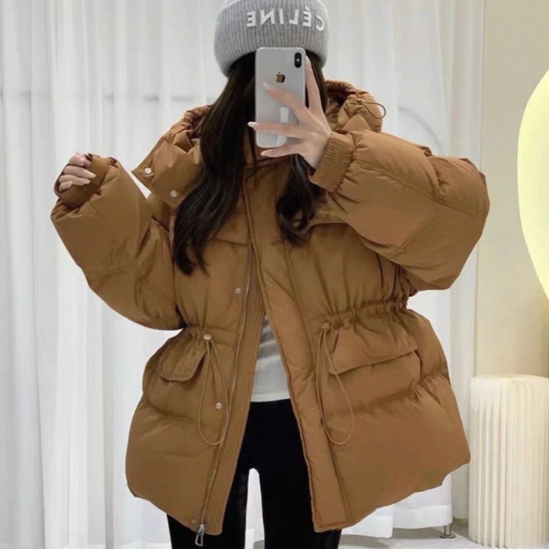 高级感白鸭绒女冬韩版加厚收腰显瘦M扣大口袋