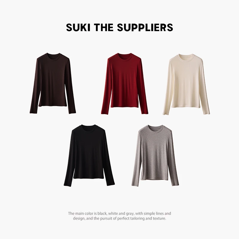 TAOXI“本期bi入”奥地利天丝圆领纯色长袖打底