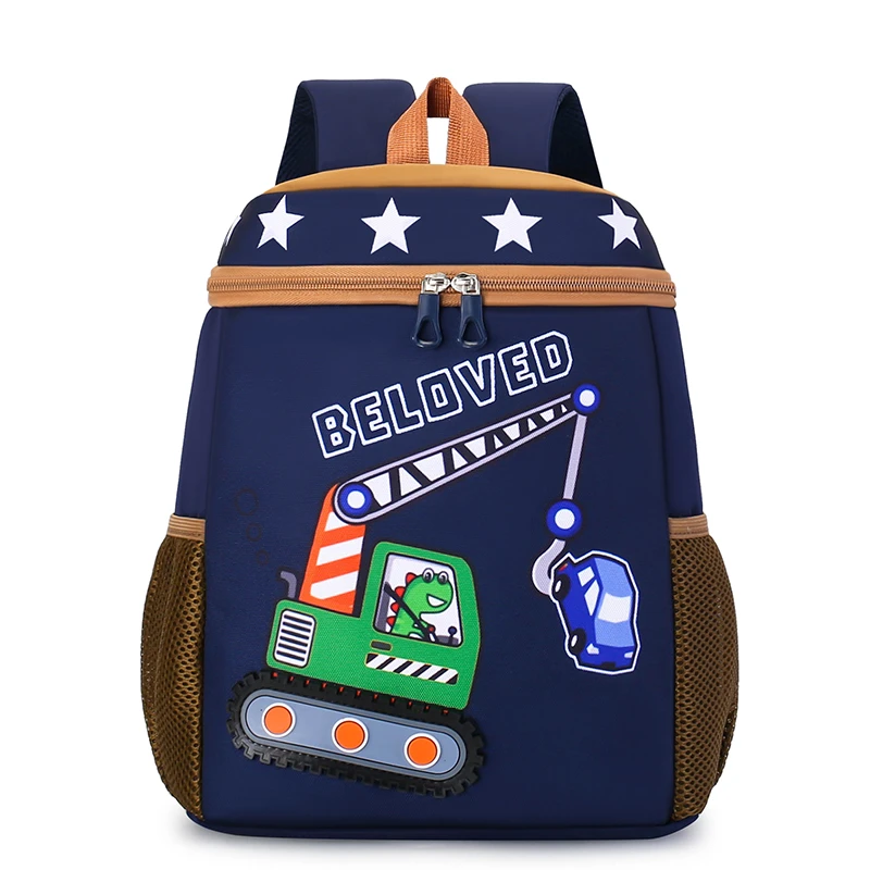 工程车吊车挖掘机幼儿园恐龙书包男女童3-6岁5超轻便透气双肩背包