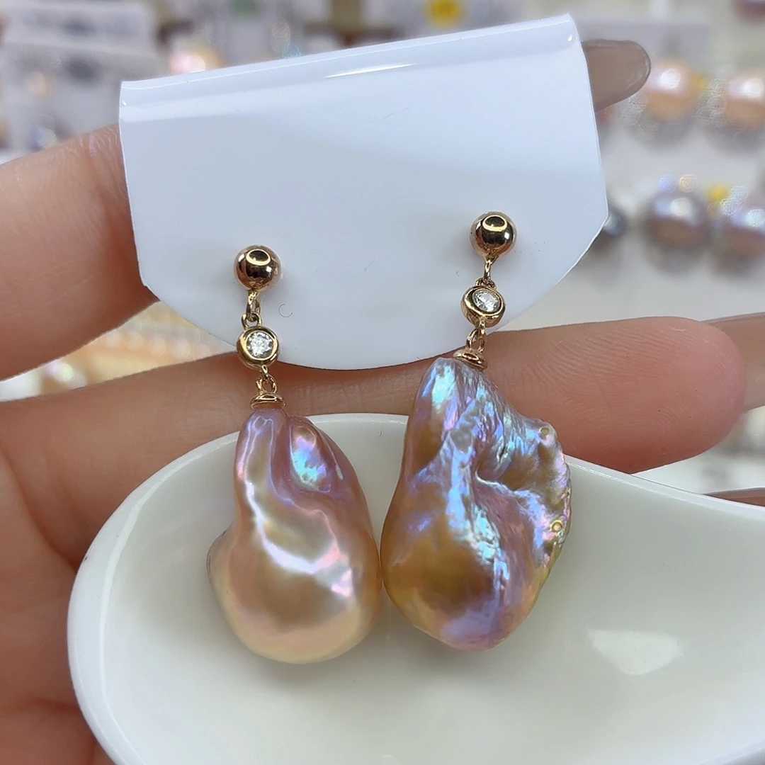 耳饰银S925镶嵌淡水珍珠