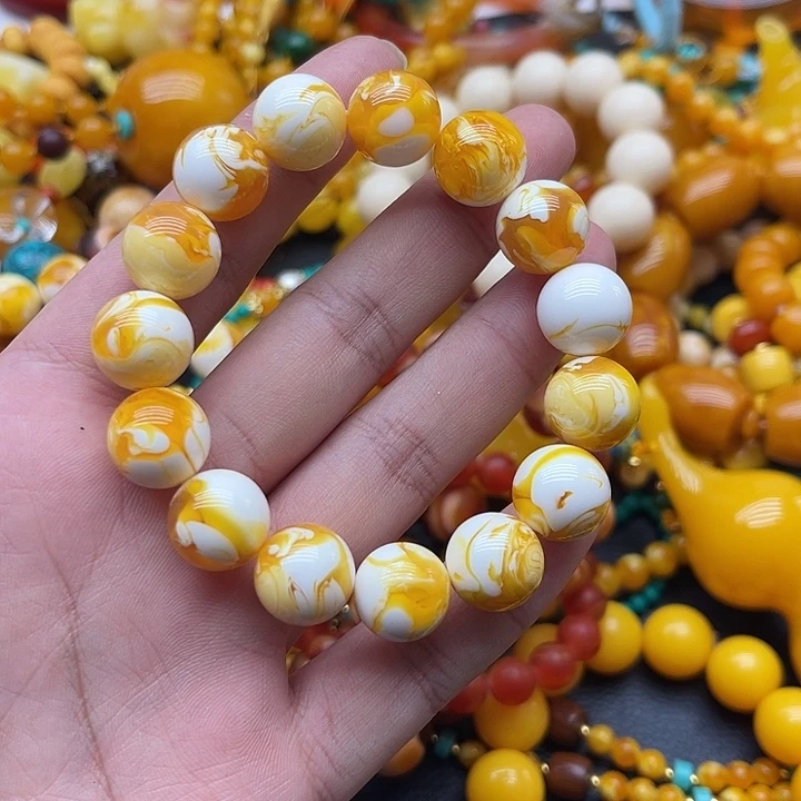 蜜蜡未镶嵌手链14mm金妖白手串