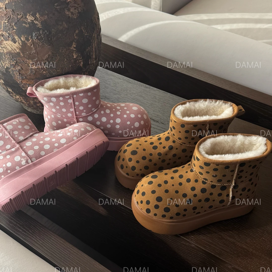 【DAMAI】暖冬狂想丨复古风波点一脚蹬雪地靴新款厚底加绒保暖短靴