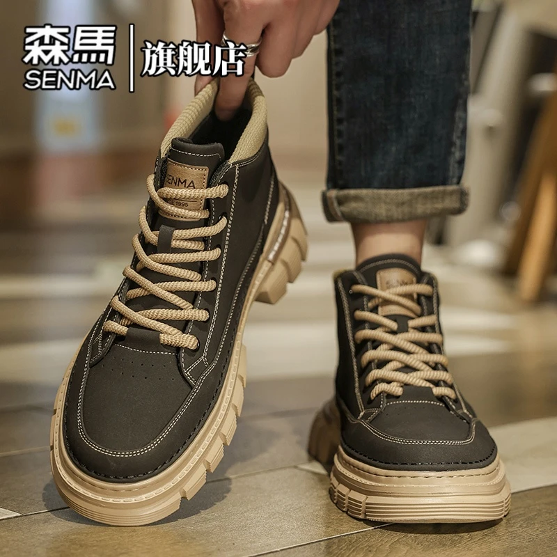 森马男鞋冬季爆款潮流厚底英伦风高帮潮鞋复古百搭运动休闲马丁靴