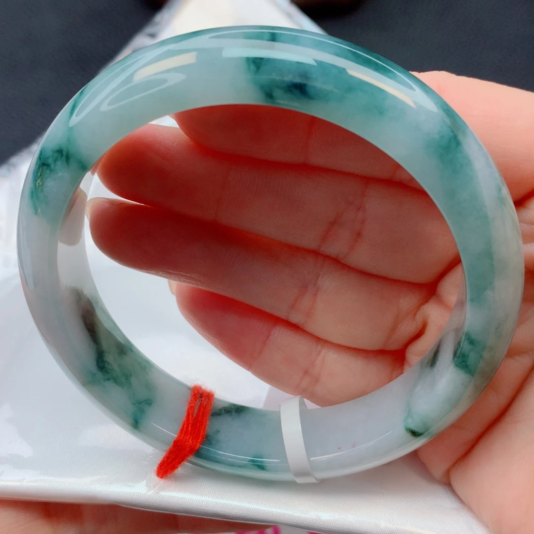 翡翠未镶嵌手镯59-60蓝底飘花