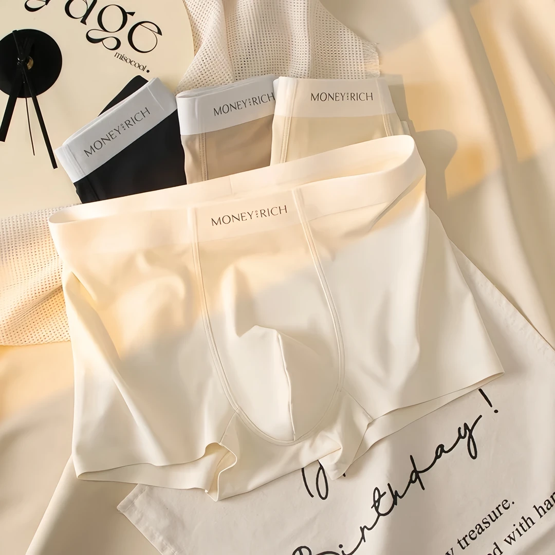 新款无痕奶皮男士内裤柔软丝滑舒适亲肤透气运动裸感中腰无痕大码