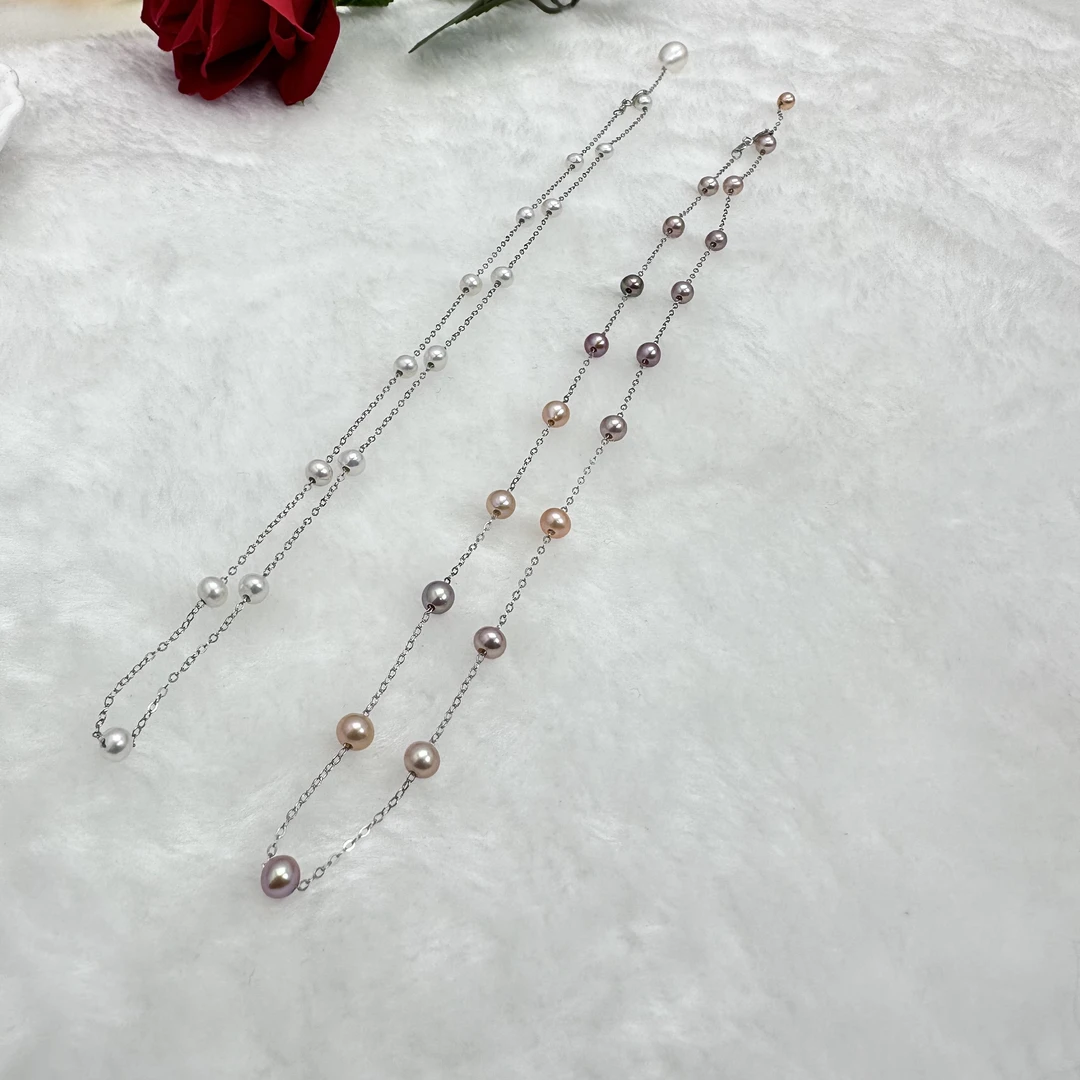 S925银满天星项链 天然淡水珍珠项链 白珠彩珠可选 轻奢气质时尚