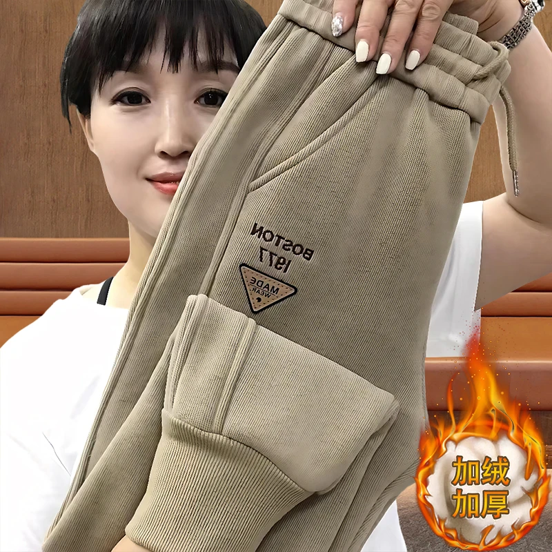 棉加绒裤子女款爆款2024新款秋冬保暖卫裤宽松时尚束脚休闲运动裤