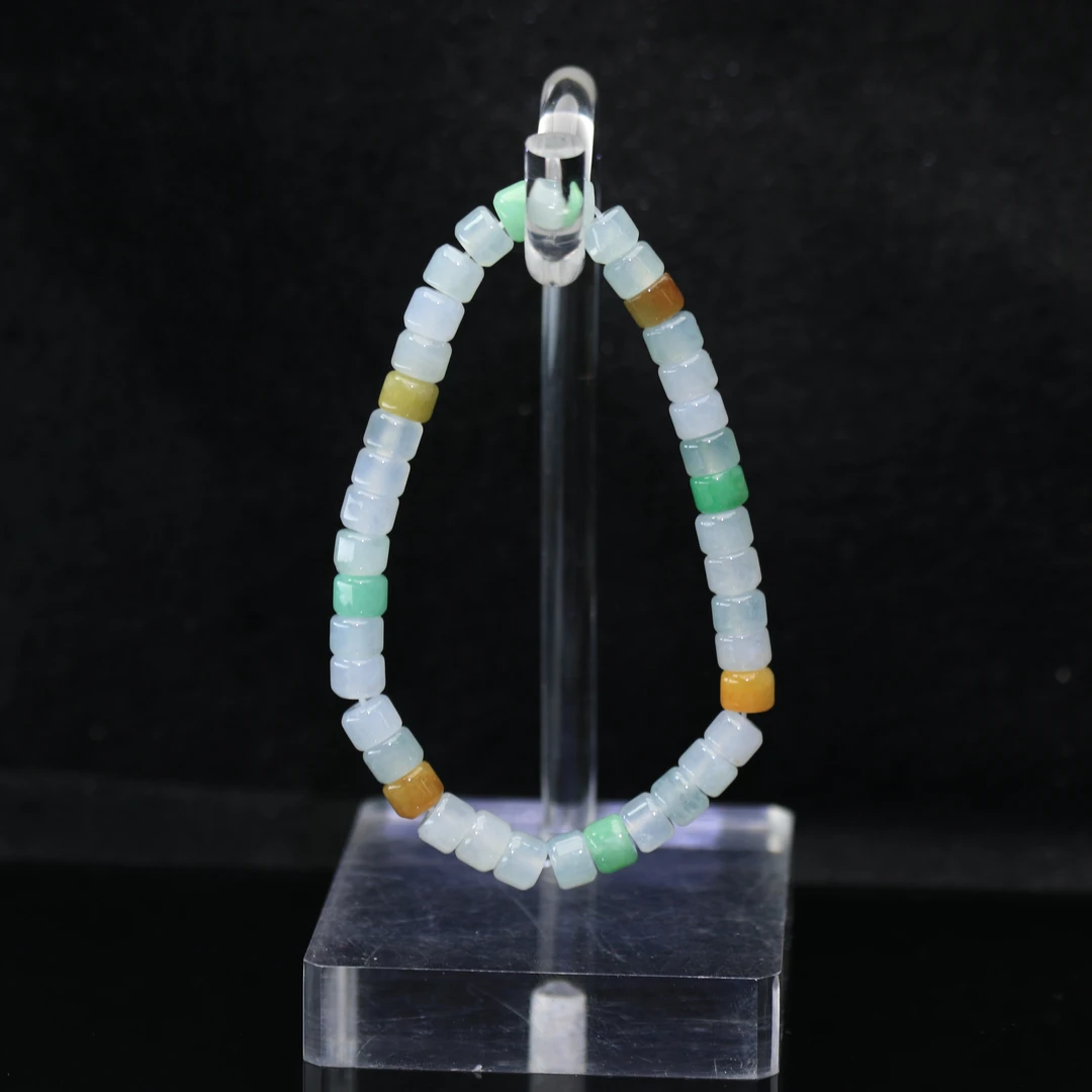 5天然缅甸翡翠A货三色算盘手串/800337/北京银座拍卖