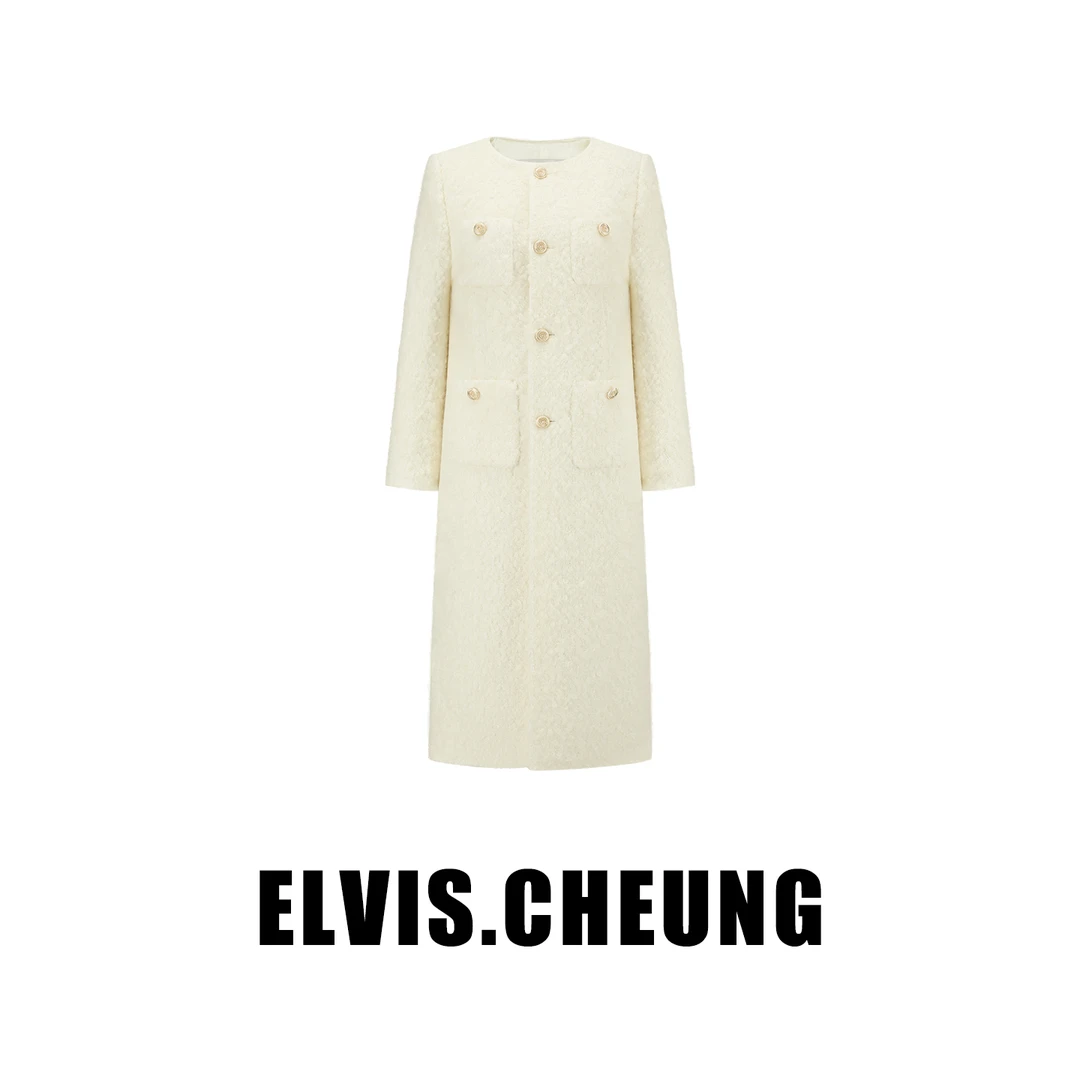ELVIS.CHEUNG蒋云開運25AW气质时尚秋冬长毛粗花呢小香长大衣