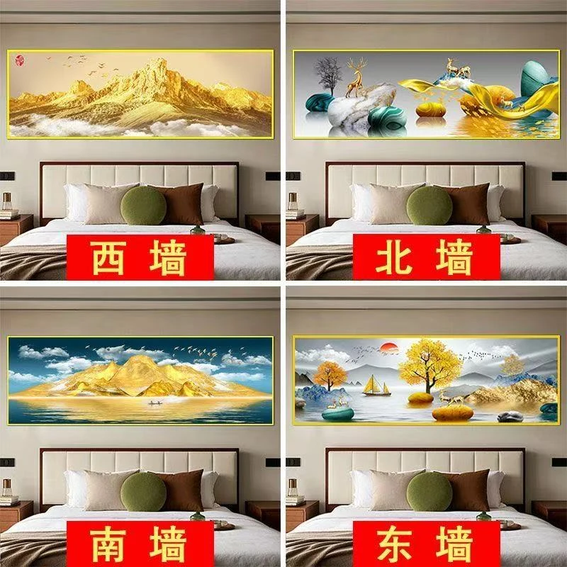 [真正厂家]2025新款卧室床头画自粘贴画墙贴日照金山客厅房间金鹿