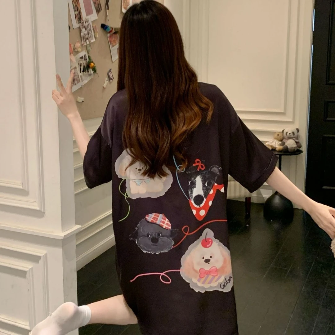 2025新款冰雪丝睡衣女夏季薄款凉感甜美蝴蝶结短袖开衫睡裙家居服
