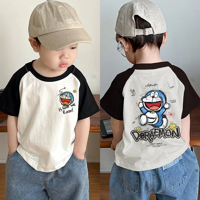 男童短袖T恤2025夏季新款哆啦A梦女童纯棉圆领中小童宝宝半袖上衣