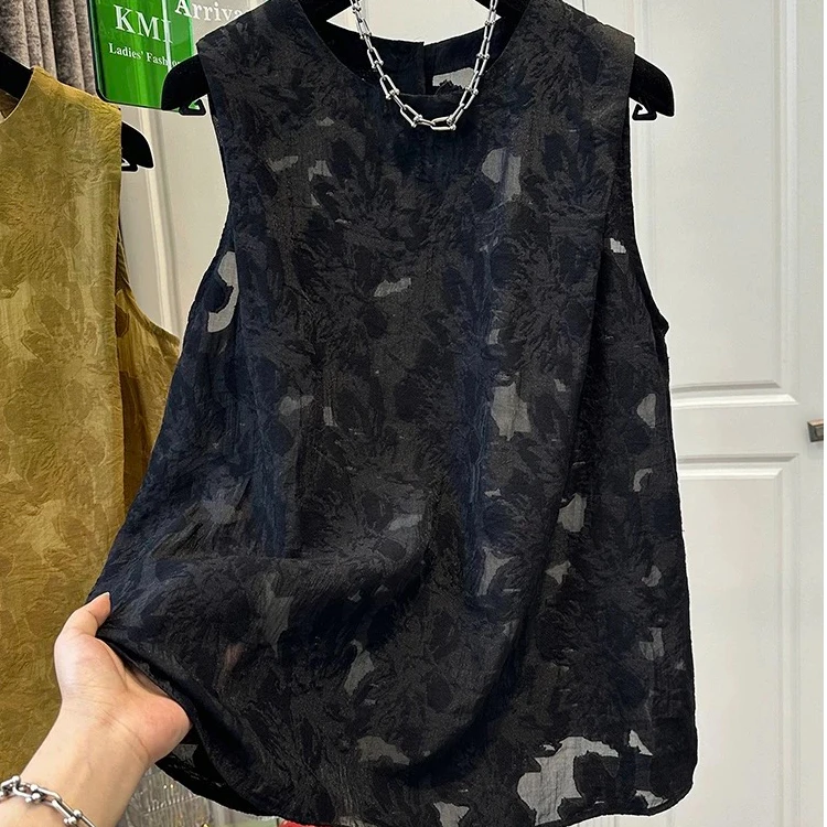 夏款300斤加大码新中式提花刺绣无袖坎肩背心t恤男女情侣气质上衣