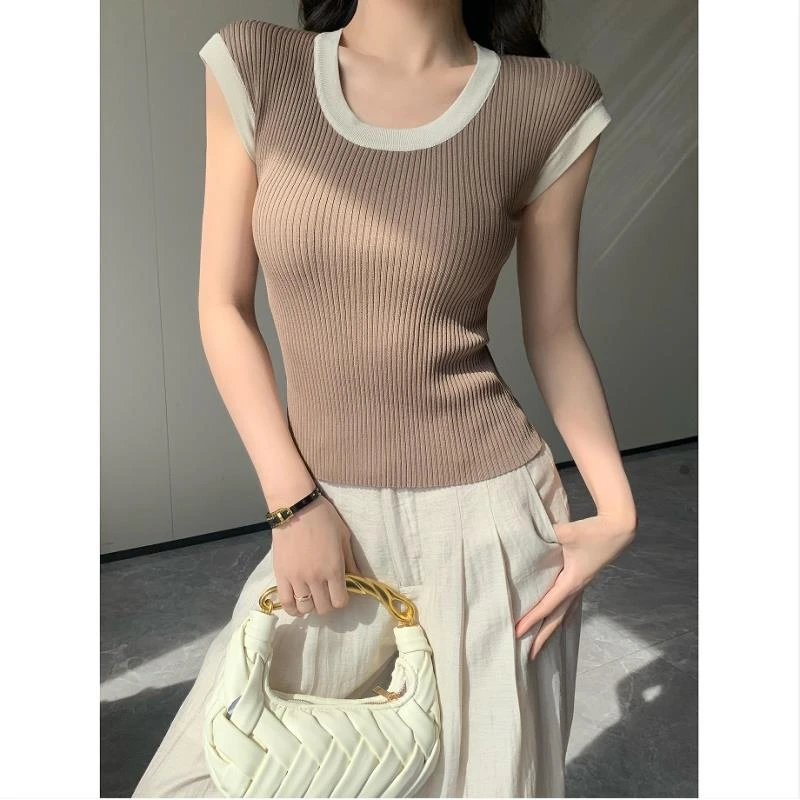 【清仓】JIJINQI时尚显瘦百搭上衣夏季圆领撞色修身短袖JC05LZPT063