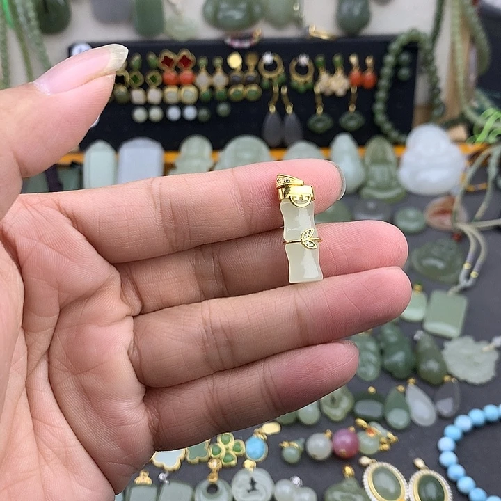 和田玉银S925镶嵌吊坠(不含链)