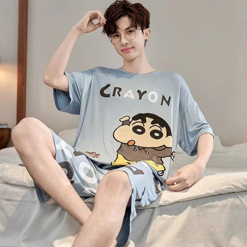 兰精莫代尔冰丝睡衣男士夏季短袖夏天薄款卡通青少年家居服套装