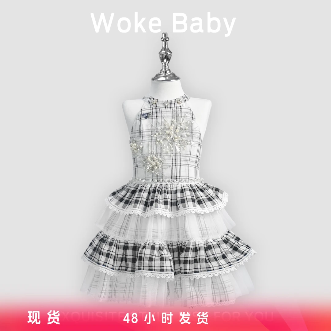 现货【薄巧格子洛丽塔】女童夏季可爱中大童上衣套头汉服连衣裙F415