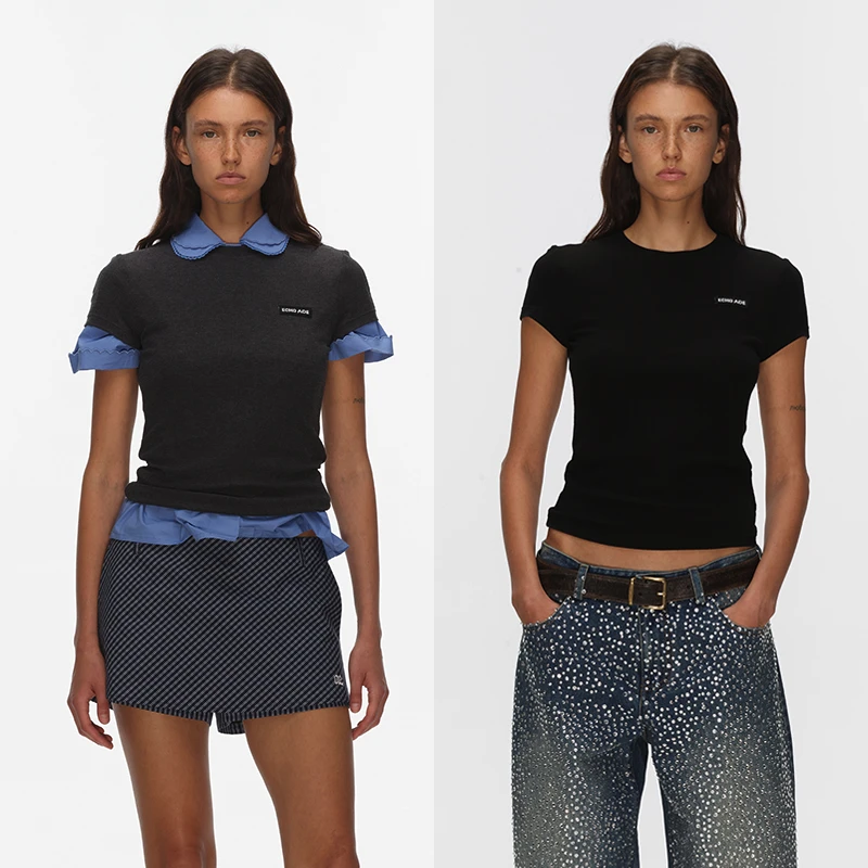 ECHOADE 25SS叠穿神器 柔软舒适 LOGO点缀圆领正肩修身百搭T恤女