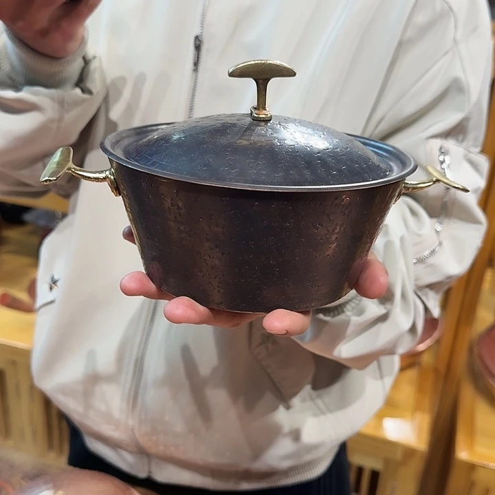 紫铜手工制作黑皮双耳锅17口径